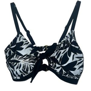 Vintage Heat Swimwear Swim Top Black, White & Gold Tropical Print Size 18W